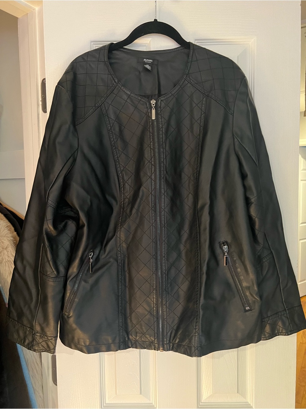 Alfani Black Quilted Faux-Leather Zip Jacket